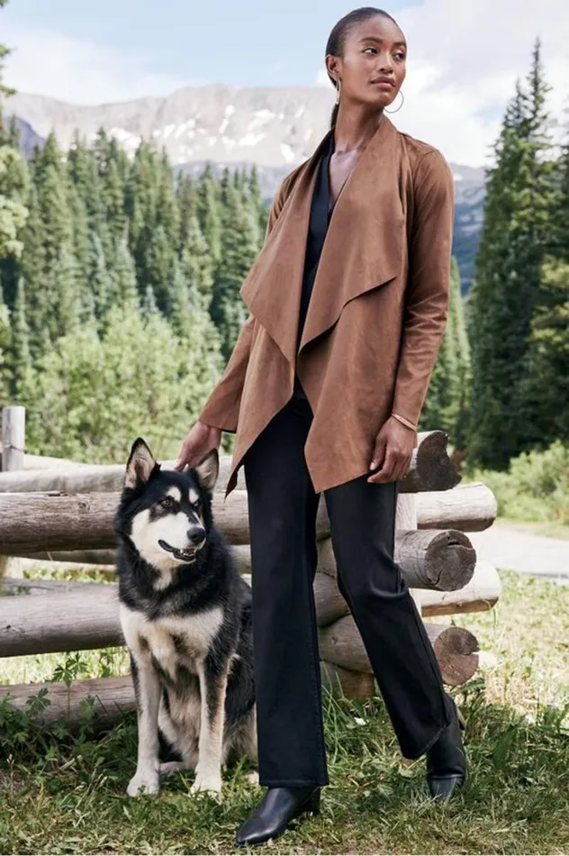 Women Shape Drape Faux Suede Jacket Saddle Soft Surroundings Toppers