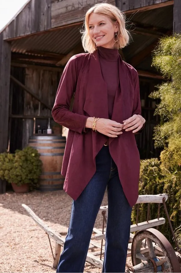 Women Shape Drape Faux Suede Jacket Saddle Soft Surroundings Toppers Women Shape Drape Faux Suede Jacket Saddle Soft Surroundings Toppers