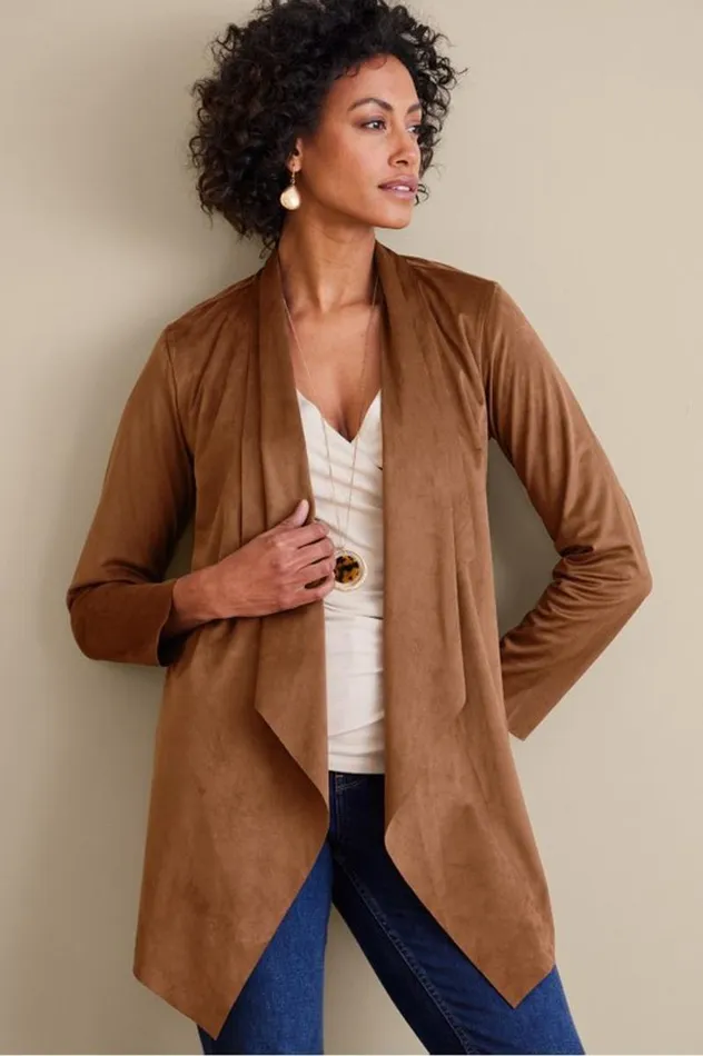 Women Shape Drape Faux Suede Jacket Saddle Soft Surroundings Toppers Women Shape Drape Faux Suede Jacket Saddle Soft Surroundings Toppers