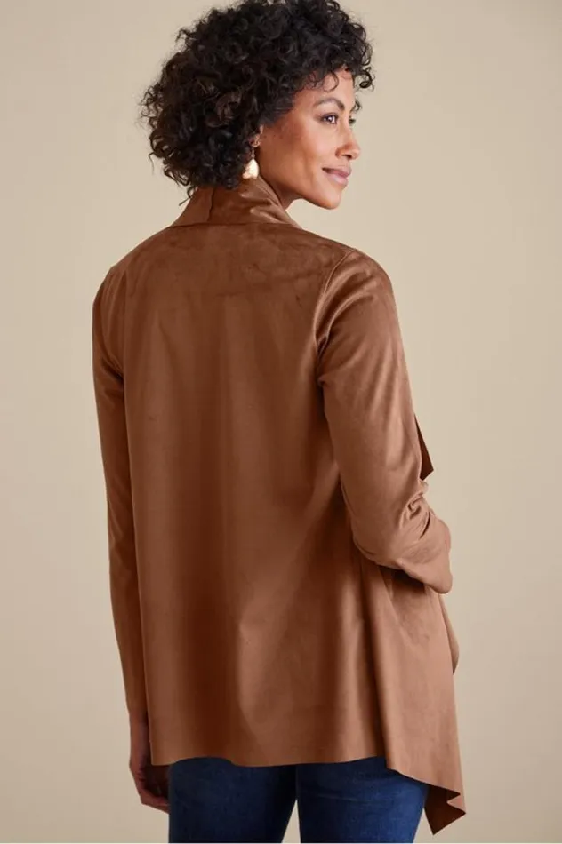 Women Shape Drape Faux Suede Jacket Saddle Soft Surroundings Toppers Women Shape Drape Faux Suede Jacket Saddle Soft Surroundings Toppers