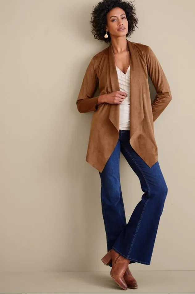 Women Shape Drape Faux Suede Jacket Saddle Soft Surroundings Toppers Women Shape Drape Faux Suede Jacket Saddle Soft Surroundings Toppers