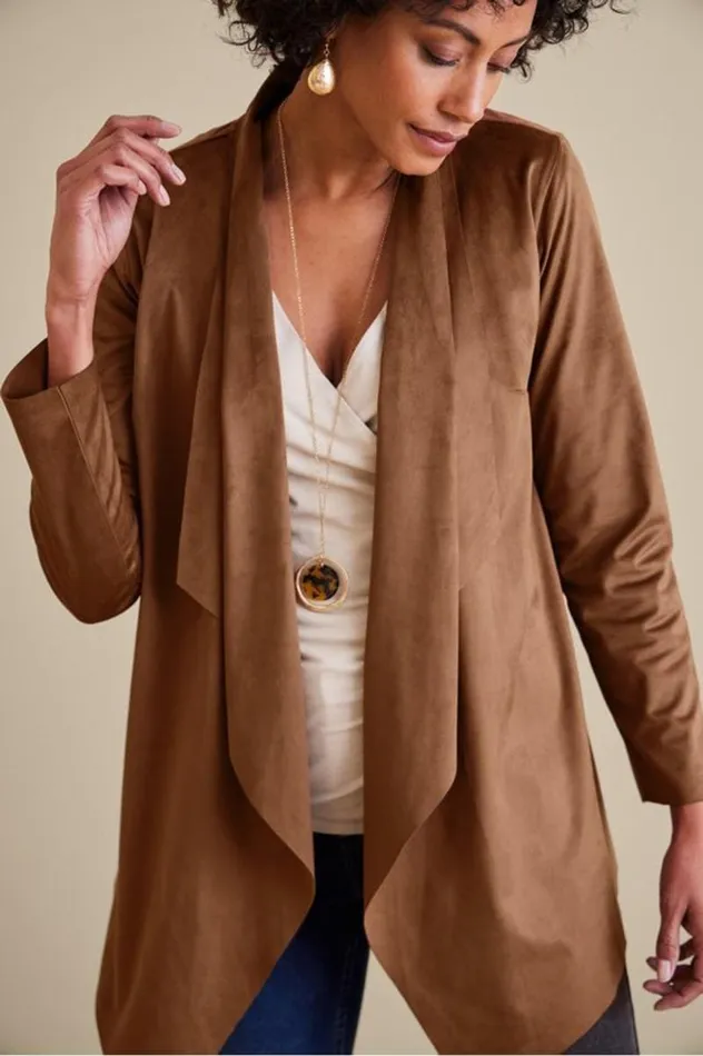 Women Shape Drape Faux Suede Jacket Saddle Soft Surroundings Toppers Women Shape Drape Faux Suede Jacket Saddle Soft Surroundings Toppers