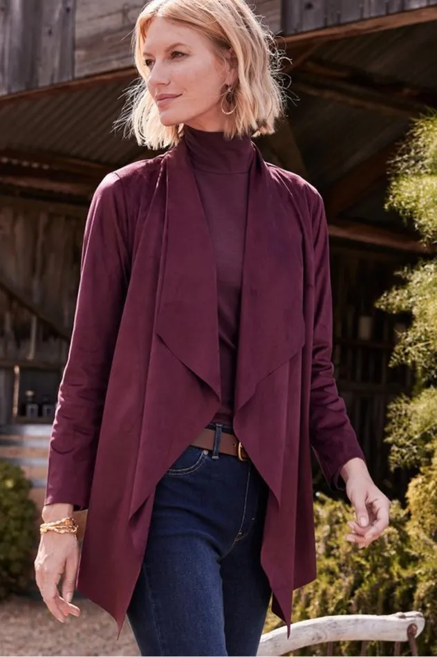 Women Shape Drape Faux Suede Jacket Saddle Soft Surroundings Toppers Women Shape Drape Faux Suede Jacket Saddle Soft Surroundings Toppers