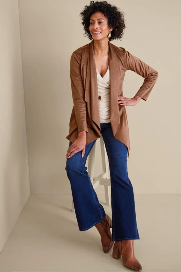 Women Shape Drape Faux Suede Jacket Saddle Soft Surroundings Toppers Women Shape Drape Faux Suede Jacket Saddle Soft Surroundings Toppers