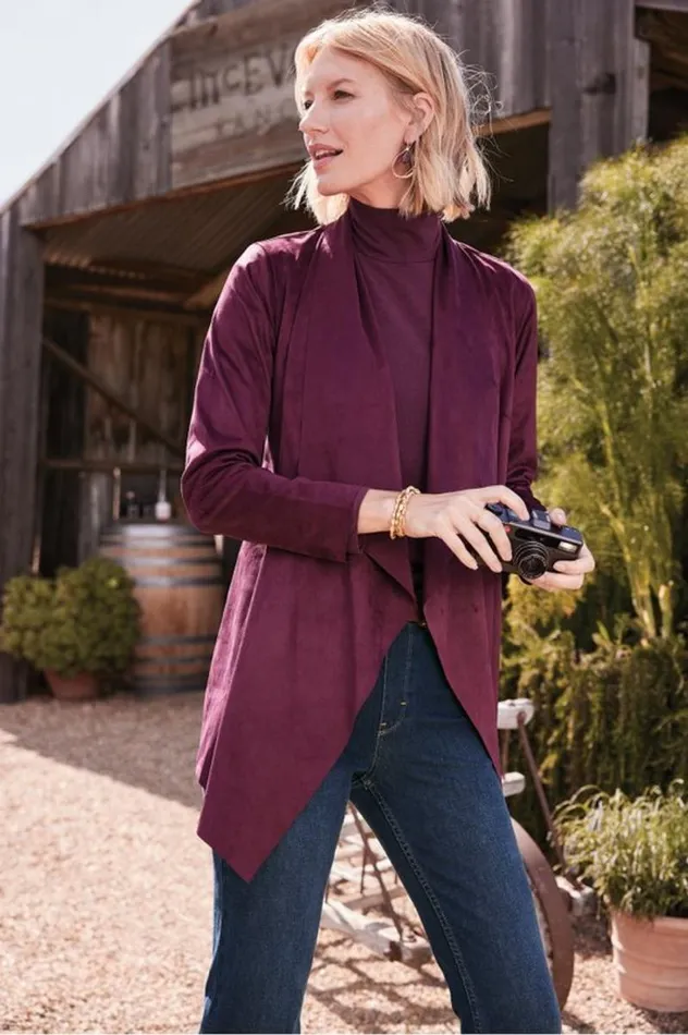 Women Shape Drape Faux Suede Jacket Saddle Soft Surroundings Toppers Women Shape Drape Faux Suede Jacket Saddle Soft Surroundings Toppers