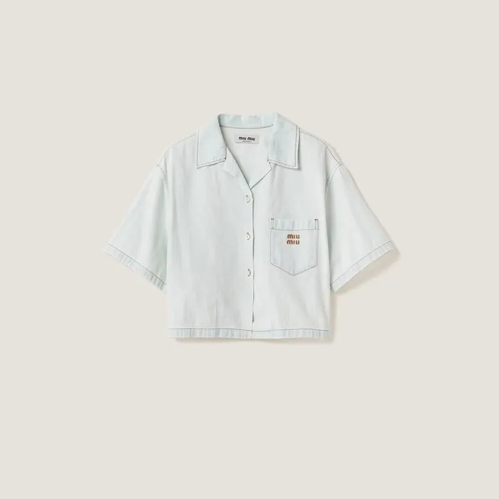 Women Shirts And Tops Miu Miu Chambray Denim Shirt Light Blue