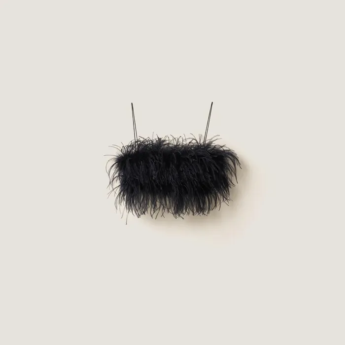 Women Shirts And Tops Miu Miu Feathertrimmed Grain De Poudre Top Black