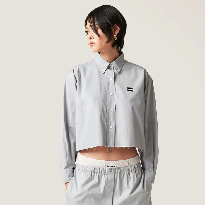 Women Shirts And Tops Miu Miu Poplin Shirt Aluminum Women Shirts And Tops Miu Miu Poplin Shirt Aluminum