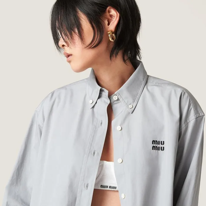 Women Shirts And Tops Miu Miu Poplin Shirt Aluminum Women Shirts And Tops Miu Miu Poplin Shirt Aluminum