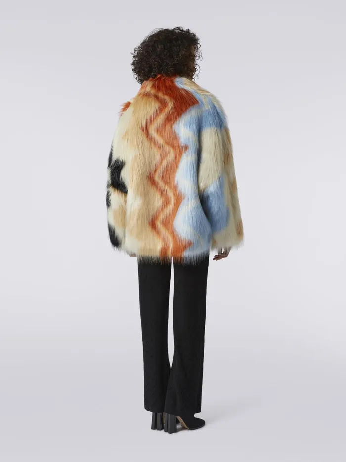 Women Short Coat In Faux Fur With Zigzag Multicoloured Missoni Coats and Jackets Women Short Coat In Faux Fur With Zigzag Multicoloured Missoni Coats and Jackets