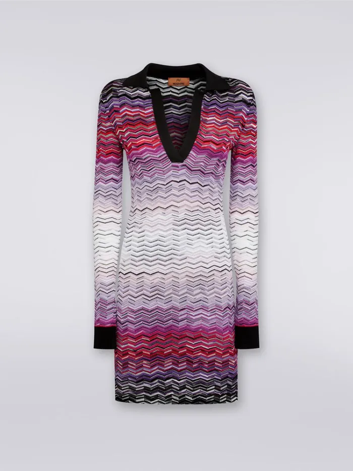 Women Short Dgrad Chevron Dress With Collar Multicoloured Missoni Dresses