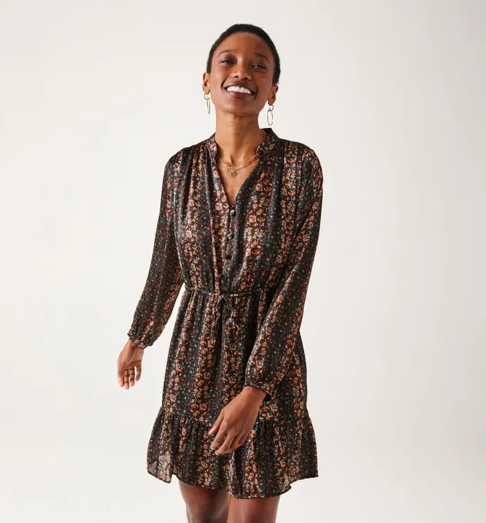 Women Short Patterned Dress 8211 Black Print Promod Dresses