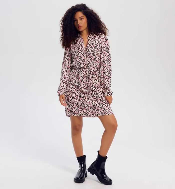 Women Short Shirtdress 8211 Ecru Print Promod Dresses