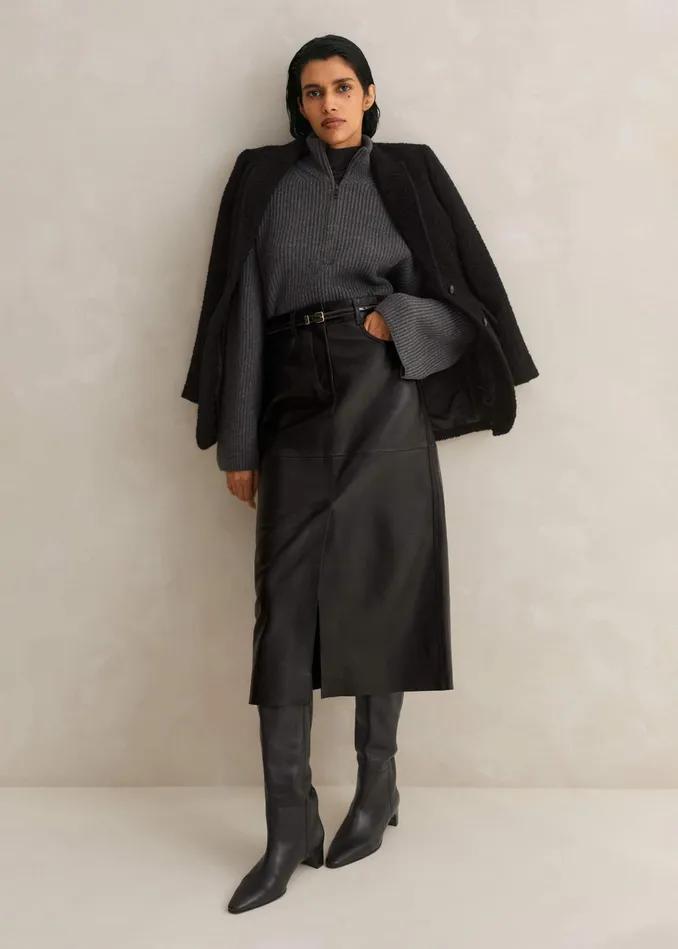 Women Skinny Smooth Leather Belt Black MEEM
