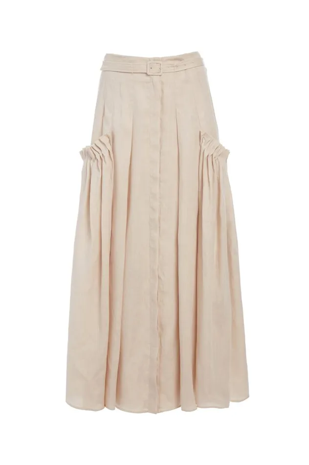 Women Skirts Gabriela Hearst Cyrielle Pleated Skirt In Oatmeal Aloe Linen