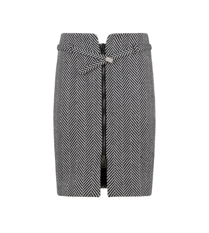 Women Skirts Tom Ford Wool Belted Zipped Skirt Blackwhite