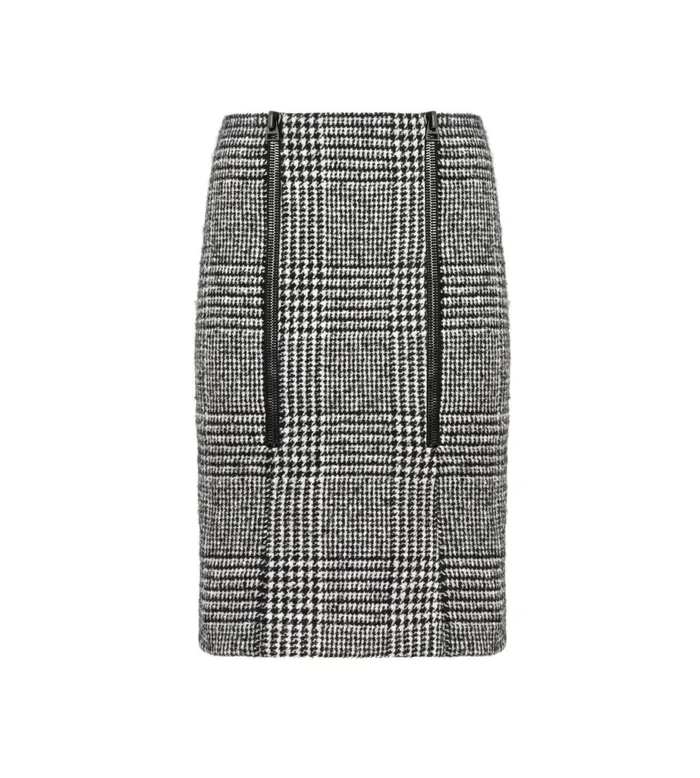 Women Skirts Tom Ford Wool Zipped Pencil Skirt Chalk and Black