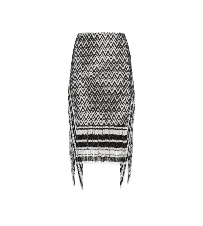 Women Skirts Tom Ford ZigZag Bugle Beads Embroidery On Tulle Skirt Blackwhite