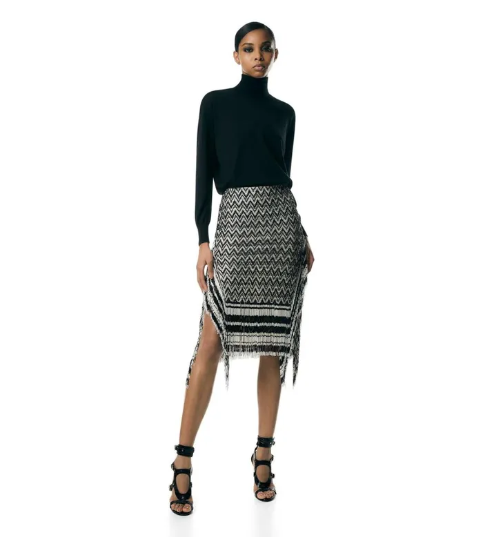 Women Skirts Tom Ford ZigZag Bugle Beads Embroidery On Tulle Skirt Blackwhite Women Skirts Tom Ford ZigZag Bugle Beads Embroidery On Tulle Skirt Blackwhite