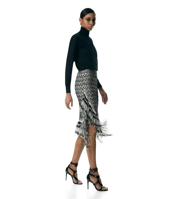 Women Skirts Tom Ford ZigZag Bugle Beads Embroidery On Tulle Skirt Blackwhite Women Skirts Tom Ford ZigZag Bugle Beads Embroidery On Tulle Skirt Blackwhite