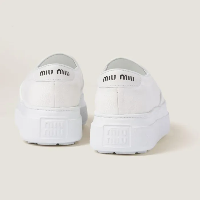 Women Sneakers Miu Miu Washed Cotton Drill Sneakers White Women Sneakers Miu Miu Washed Cotton Drill Sneakers White