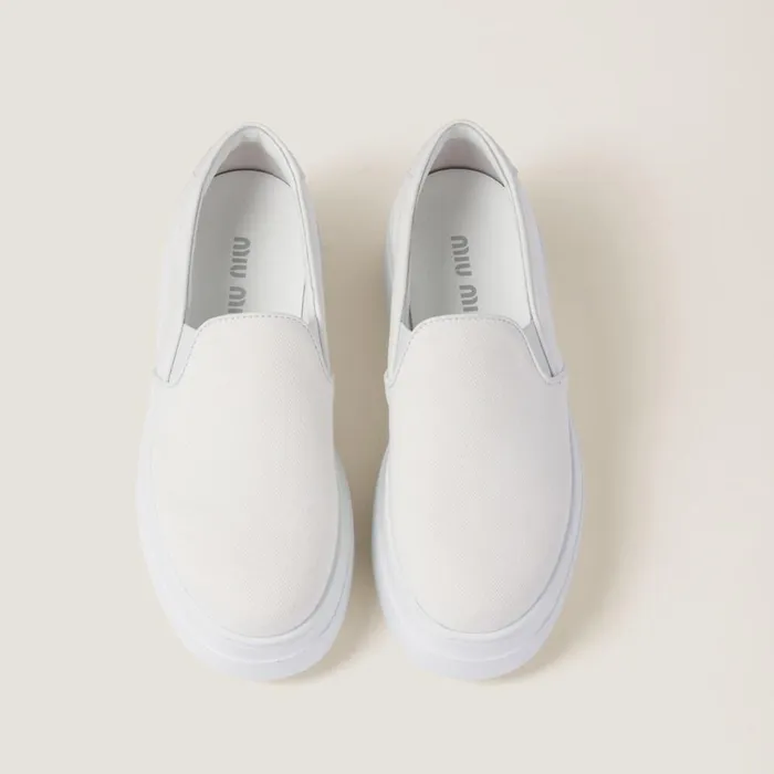 Women Sneakers Miu Miu Washed Cotton Drill Sneakers White Women Sneakers Miu Miu Washed Cotton Drill Sneakers White
