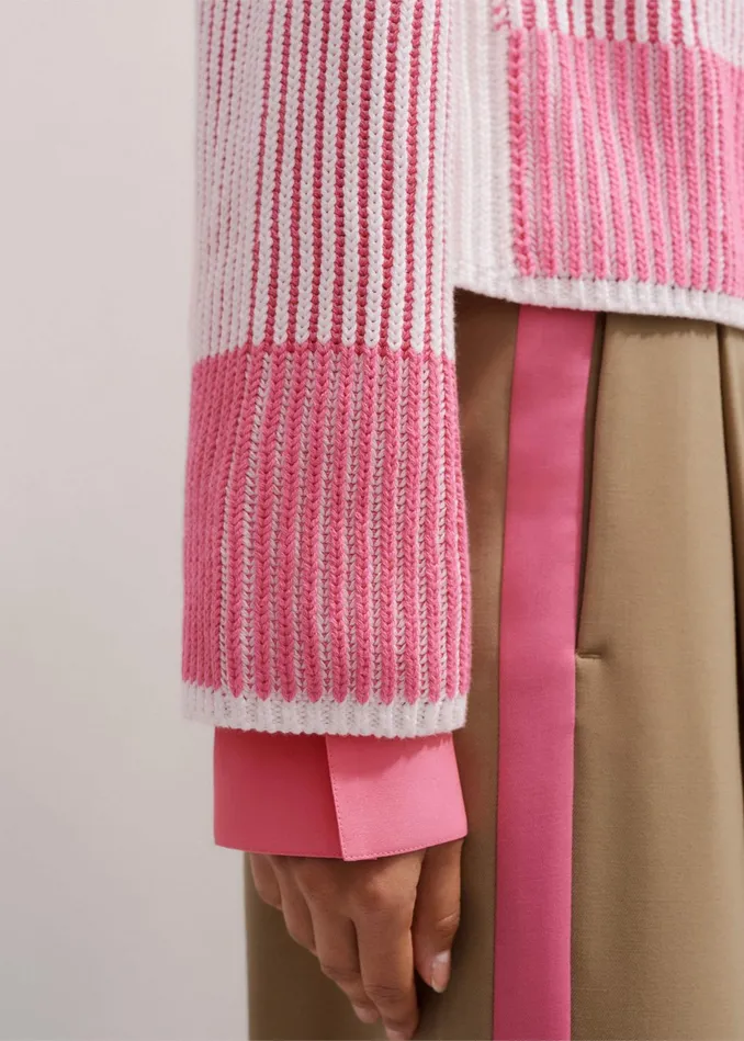 Women Soft Touch Rib Cotton Cardigan Perfect Pinkwhite MEEM