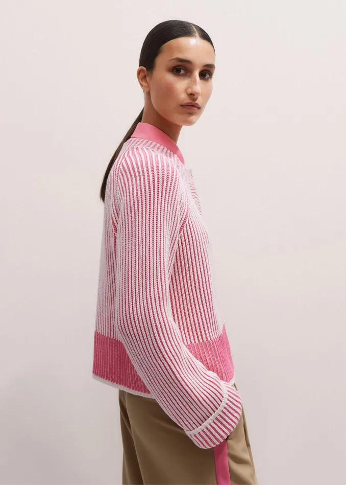 Women Soft Touch Rib Cotton Cardigan Perfect Pinkwhite MEEM