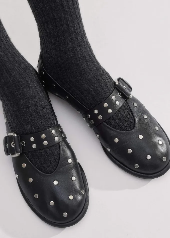 Women Stud Ballerina Flat Black MEEM