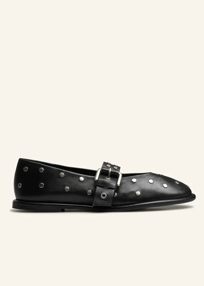 Women Stud Ballerina Flat Black MEEM