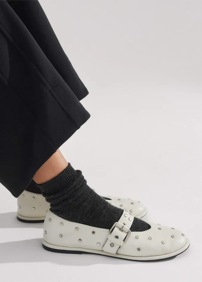 Women Stud Ballerina Flat Ivory MEEM