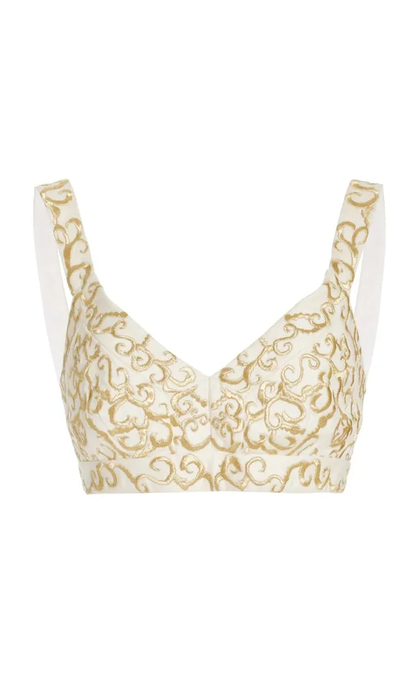 Women Suits Gabriela Hearst Eve Embroidered Bra In Ivory Textured Linen