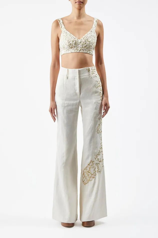 Women Suits Gabriela Hearst Eve Embroidered Bra In Ivory Textured Linen