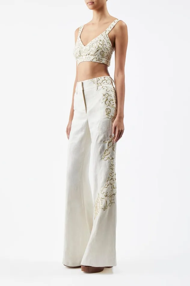 Women Suits Gabriela Hearst Eve Embroidered Bra In Ivory Textured Linen