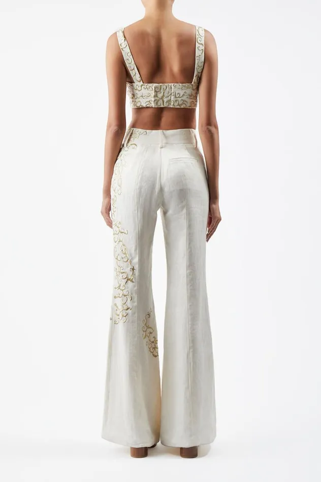 Women Suits Gabriela Hearst Eve Embroidered Bra In Ivory Textured Linen