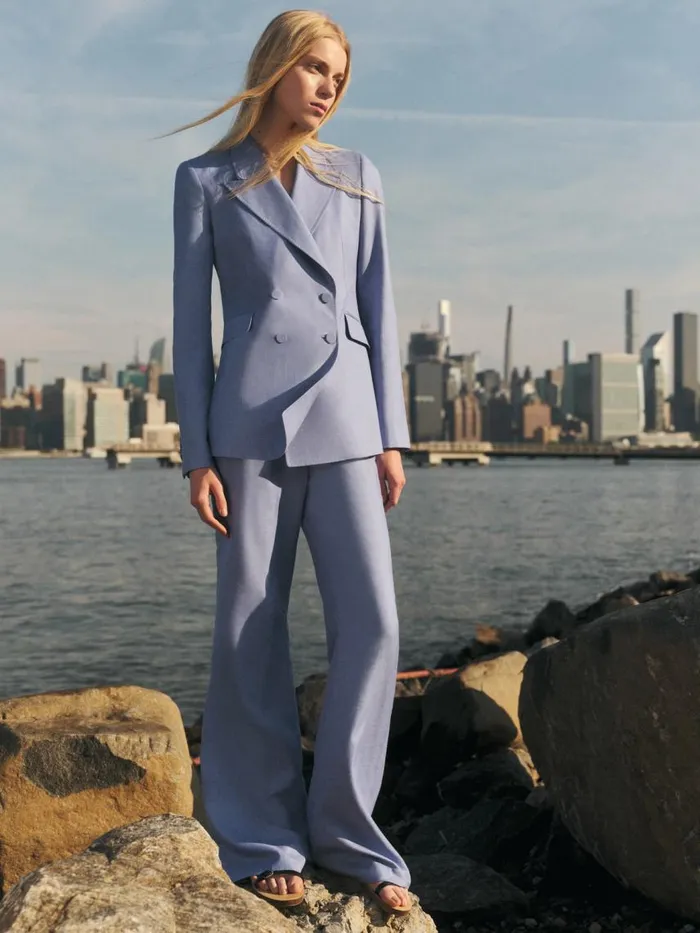 Women Suits Gabriela Hearst Stephanie Blazer In Light Blue Virgin Wool And Silk Linen Twill