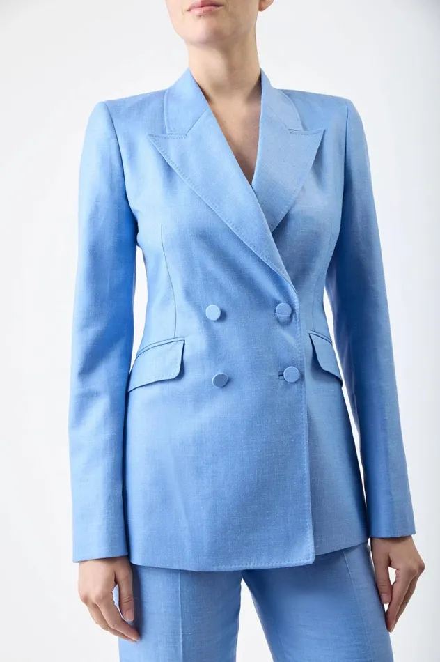 Women Suits Gabriela Hearst Stephanie Blazer In Light Blue Virgin Wool And Silk Linen Twill