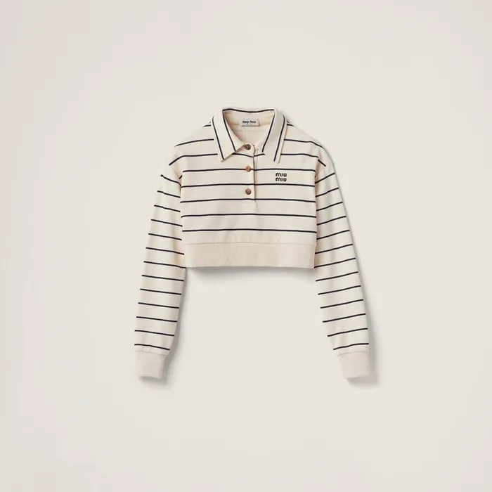 Women TShirts And Sweatshirts Miu Miu Cotton Fleece Polo Shirt Naturalblue