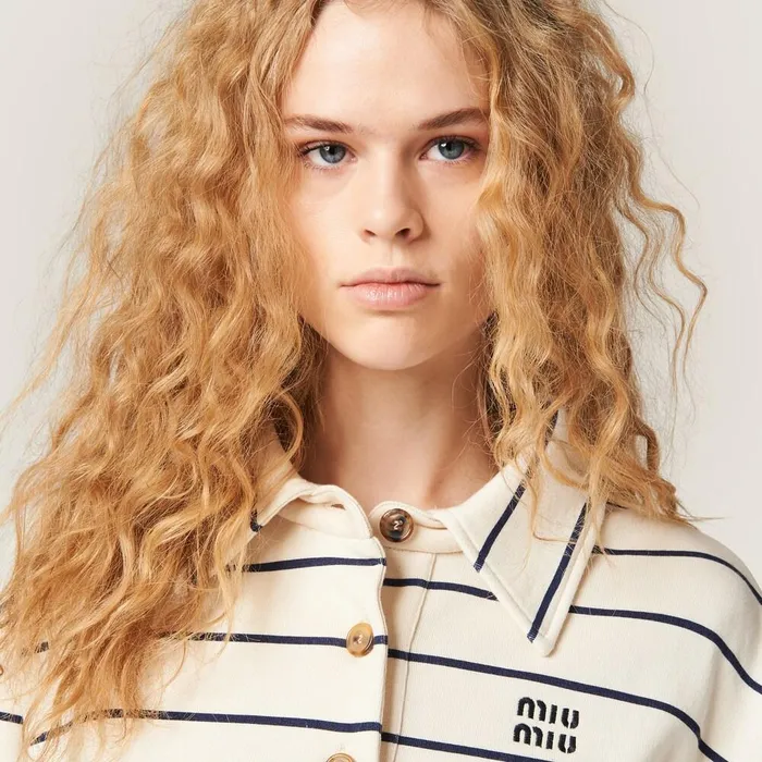 Women TShirts And Sweatshirts Miu Miu Cotton Fleece Polo Shirt Naturalblue Women TShirts And Sweatshirts Miu Miu Cotton Fleece Polo Shirt Naturalblue