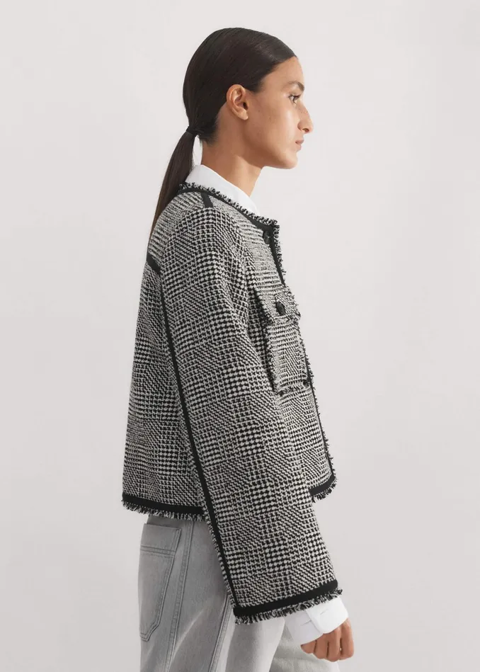Women Textured Swing Jacket Blackwhite MEEM