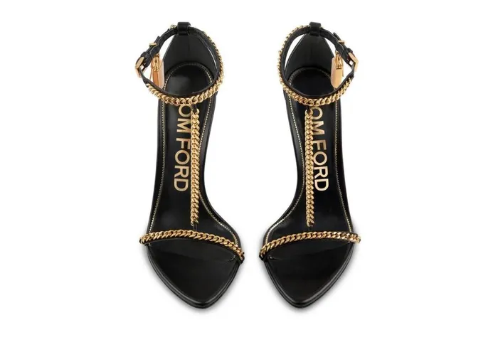 Women The Padlock Tom Ford Shiny Leather Padlock Chain Pointy Naked Sandal Black Women The Padlock Tom Ford Shiny Leather Padlock Chain Pointy Naked Sandal Black