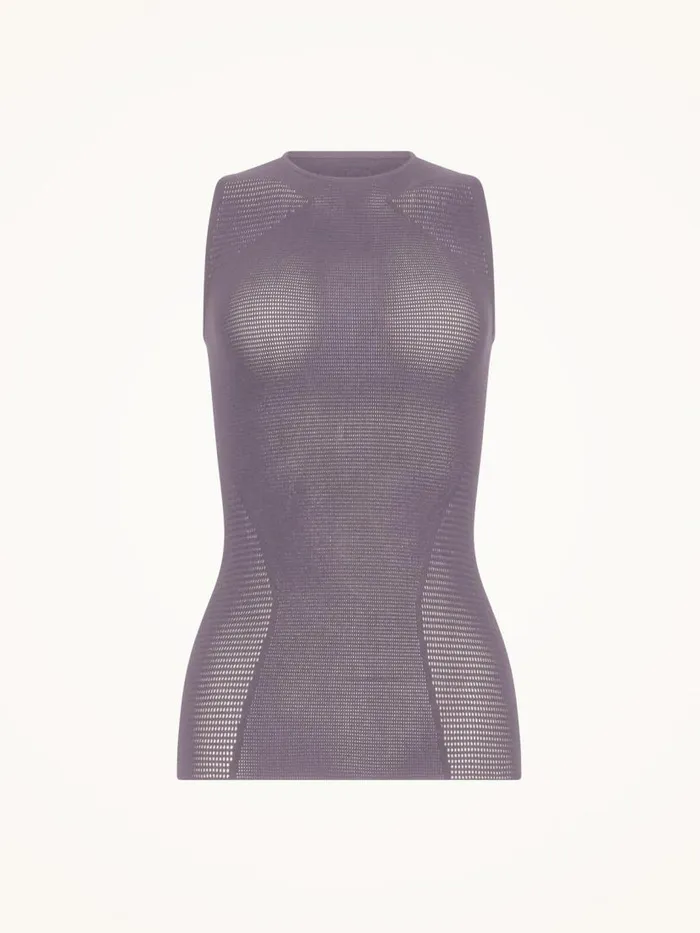 Women Tops and Tshirts Wolford Grid Net Top Sleeveless Arctic Dust