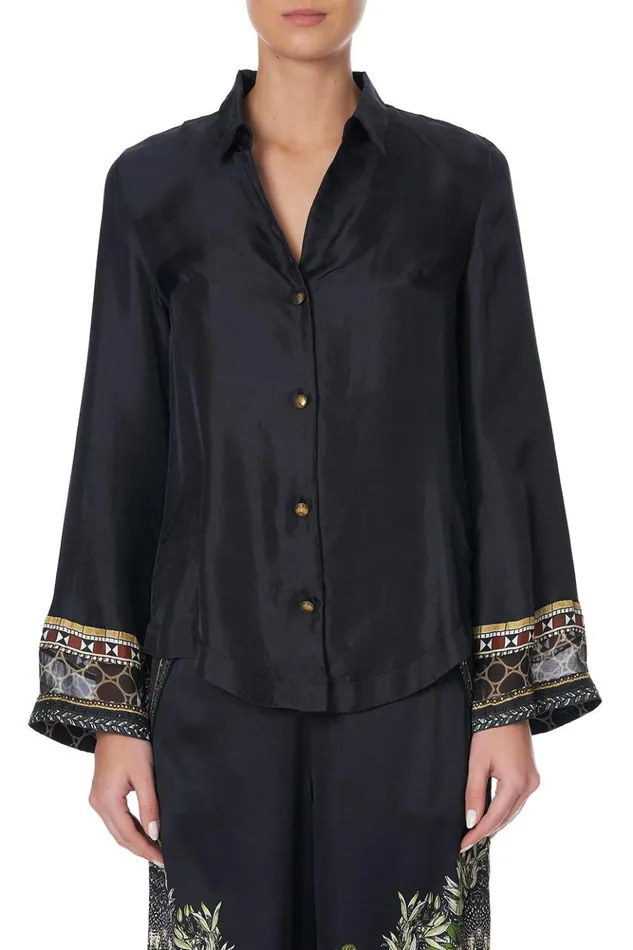 Women Tops Camilla Button Down Shirt With Contrast Botanical Chronicles