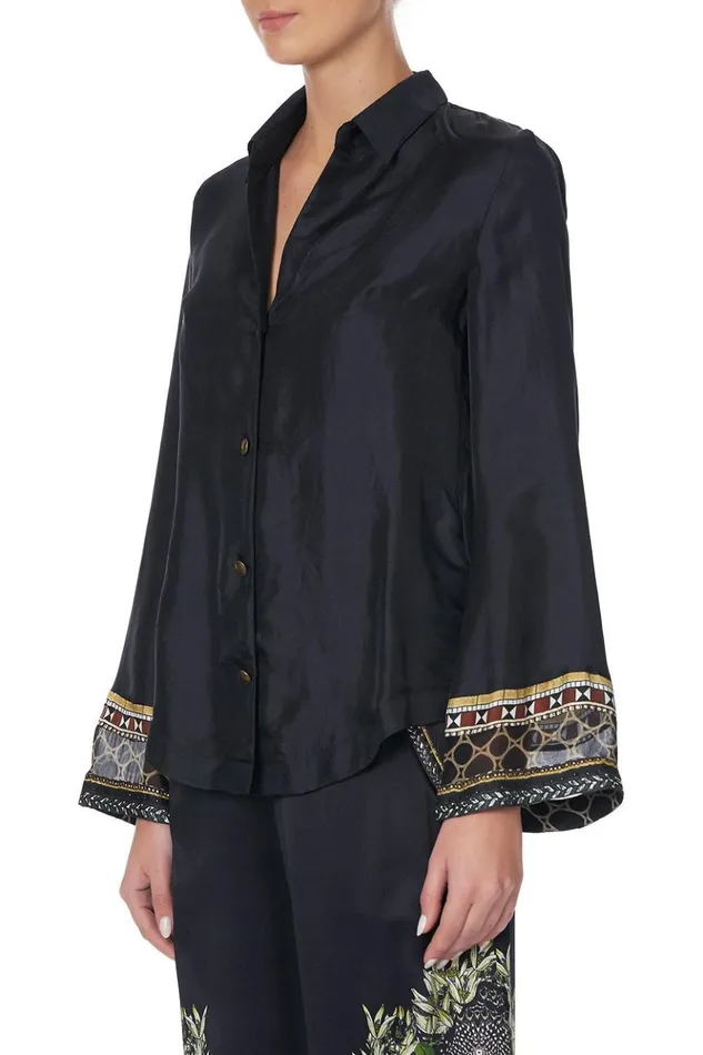 Women Tops Camilla Button Down Shirt With Contrast Botanical Chronicles
