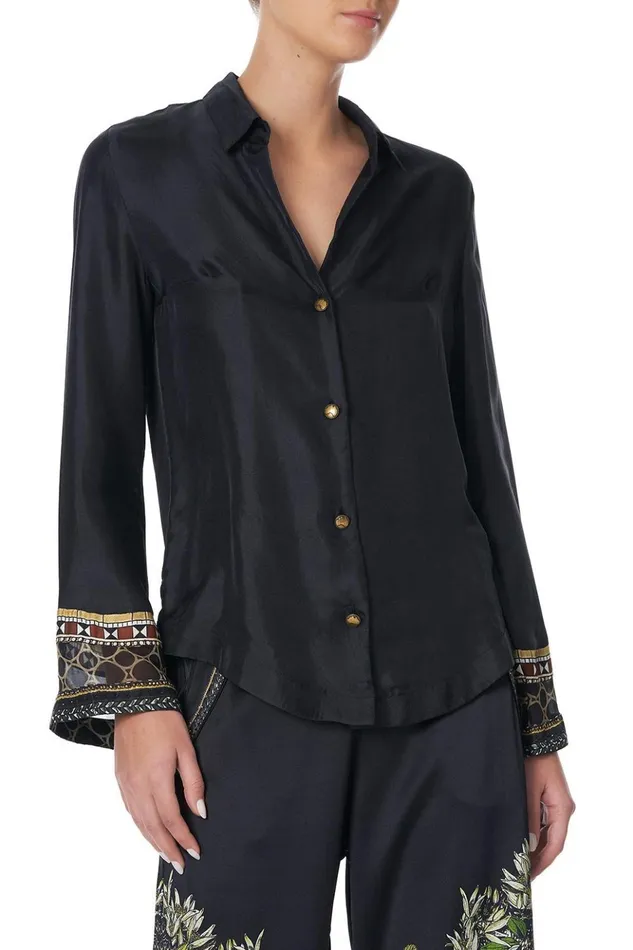 Women Tops Camilla Button Down Shirt With Contrast Botanical Chronicles