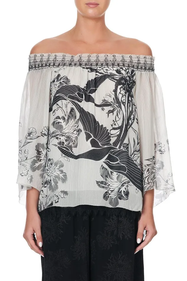 Women Tops Camilla Off Shoulder Shirred Blouse Silver Linings