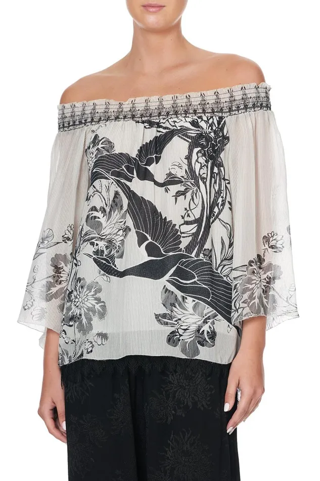 Women Tops Camilla Off Shoulder Shirred Blouse Silver Linings