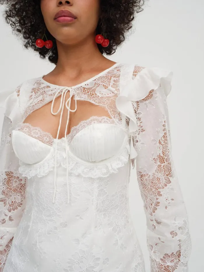 Women Tops For Love and Lemons Allira Lace Shrug White