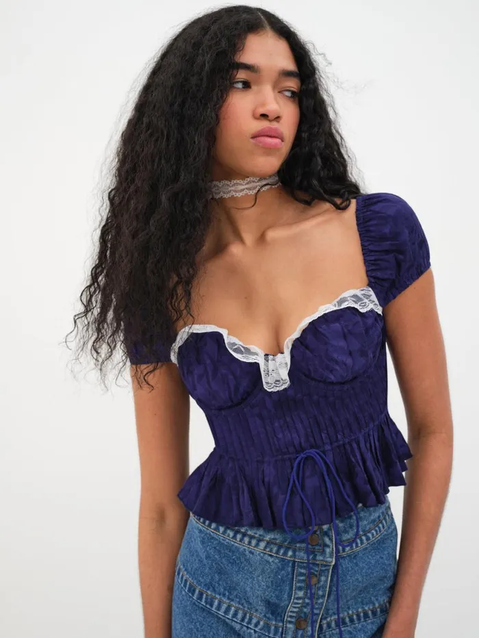 Women Tops For Love and Lemons Holland Top Blue