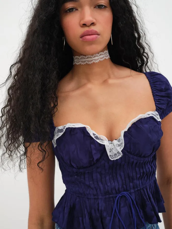 Women Tops For Love and Lemons Holland Top Blue Women Tops For Love and Lemons Holland Top Blue